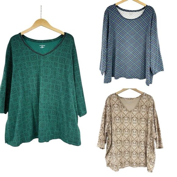 Catherine’s Lot Of 3 Popover Multicolor Cotton Stretch Tops Womens Plus Size 2XL - Picture 1 of 16